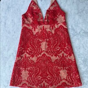 Free People red sequins lace embroidered dress NWT size 0